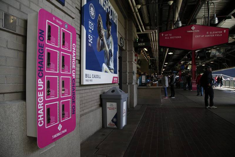 charging station branded by TMobile at a stadium