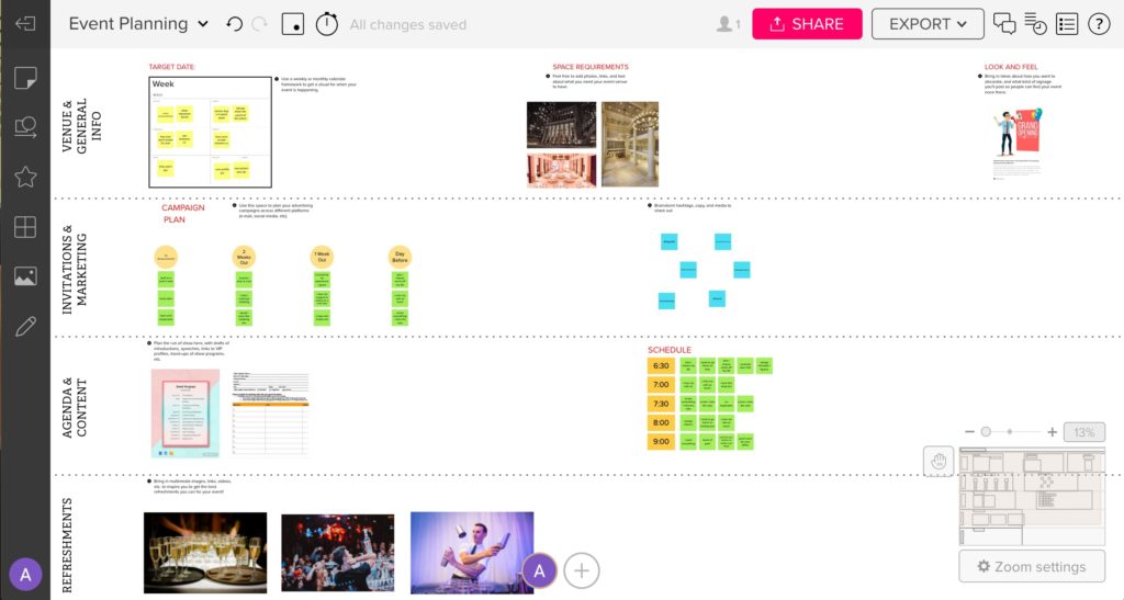 pre event planning chart